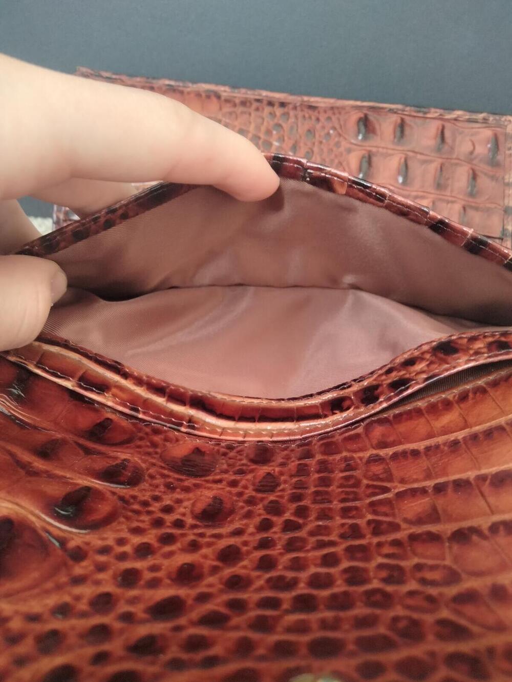 Brahim Cordelia Croc Embossed Wallet Leather Trifold - Pecan Melbourne - Picture 8 of 9
